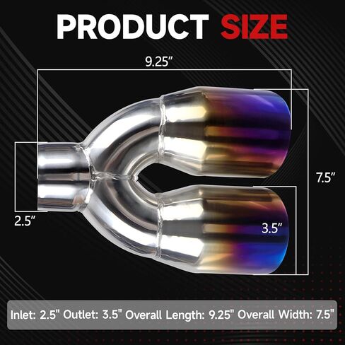 طرف عادم مزدوج LCGP مدخل 2.5 بوصة مخرج 3.5 بوصة عالمي للسيارة من الفولاذ المقاوم للصدأ قطع زاوية 2 عبوة من أنبوب العادم (يسار ويمين) in Kuwait