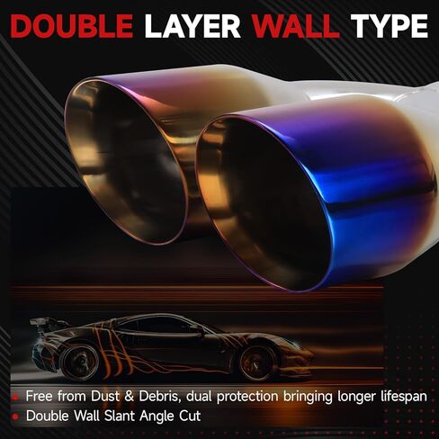 طرف عادم مزدوج LCGP مدخل 2.5 بوصة مخرج 3.5 بوصة عالمي للسيارة من الفولاذ المقاوم للصدأ قطع زاوية 2 عبوة من أنبوب العادم (يسار ويمين) in Kuwait