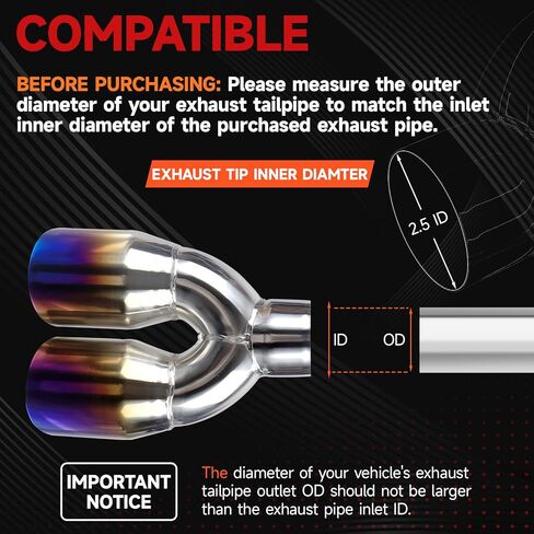 طرف عادم مزدوج LCGP مدخل 2.5 بوصة مخرج 3.5 بوصة عالمي للسيارة من الفولاذ المقاوم للصدأ قطع زاوية 2 عبوة من أنبوب العادم (يسار ويمين) in Kuwait