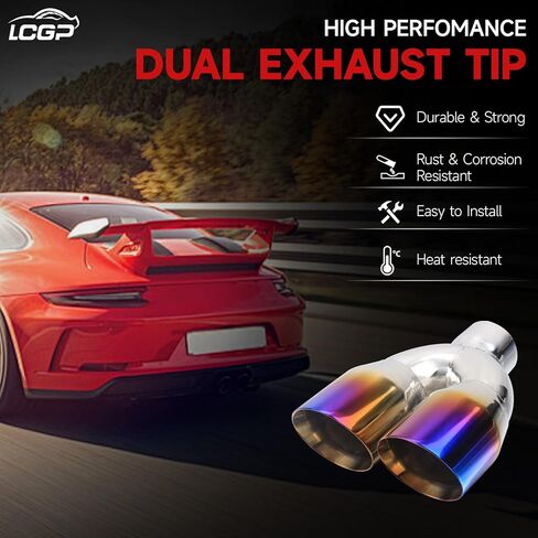 طرف عادم مزدوج LCGP مدخل 2.5 بوصة مخرج 3.5 بوصة عالمي للسيارة من الفولاذ المقاوم للصدأ قطع زاوية 2 عبوة من أنبوب العادم (يسار ويمين) in Kuwait