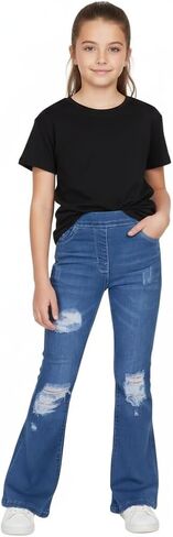 A2Z 4 Kids Girls Stretchy Denim Jeans Jeggings Comfort Bell Bottom Ripped Flared Fashion for Girls Age 5-13 Years in Kuwait