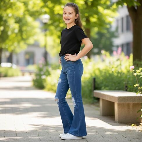 A2Z 4 Kids Girls Stretchy Denim Jeans Jeggings Comfort Bell Bottom Ripped Flared Fashion for Girls Age 5-13 Years in Kuwait