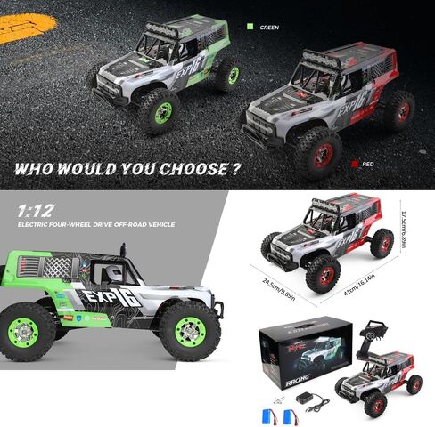 GoolRC WLtoys 124006 RC Car, 1:12 Scale Remote Control Car, 4WD 40KM/H High Speed RC Truck, 2.4GHz Off-Road RC Crawler RTR with LED Lights and 2 Batteries for Adults (Red) in Saudi Arabia