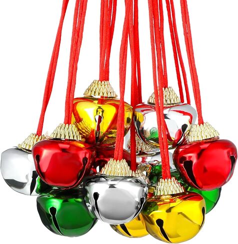 WILLBOND 24 Pcs 1.5 Inch Christmas Bell Necklaces Bulk The Polar Party Favors Believe Bell Ornaments Holiday Classroom Students Gifts Christmas Stocking Stuffers (Classic Color) in Saudi Arabia