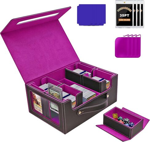 TECHAROOZ 5 في 1 MTG Deck Box Commander Case - PTCG/EDH/TCG صندوق سطح السفينة مع إغلاق مغناطيسي آمن، وصينية النرد وفواصل البطاقات - أكثر من 600 وحدة تخزين للبطاقات بأكمام مزدوجة، وحقيبة جاهزة للسفر (أسود وأحمر) in Kuwait