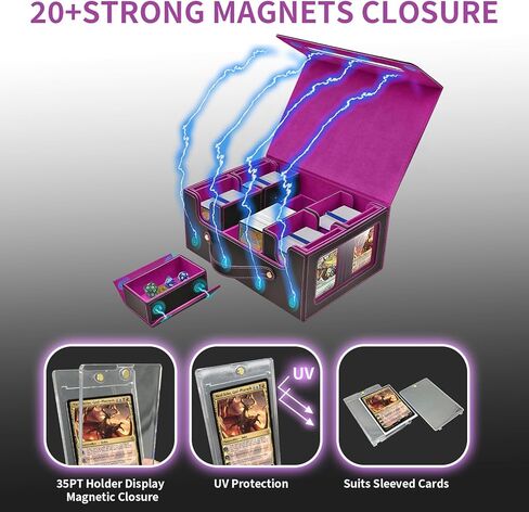 TECHAROOZ 5 في 1 MTG Deck Box Commander Case - PTCG/EDH/TCG صندوق سطح السفينة مع إغلاق مغناطيسي آمن، وصينية النرد وفواصل البطاقات - أكثر من 600 وحدة تخزين للبطاقات بأكمام مزدوجة، وحقيبة جاهزة للسفر (أسود وأحمر) in Kuwait