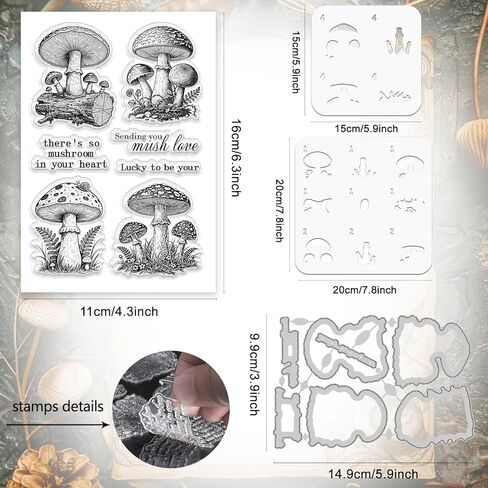 استنسل طبقات الفطر العتيق من ORIGACH لصنع البطاقات، قالب استنسل لنباتات الغابات، طوابع شفافة من السيليكون ومجموعات قوالب معدنية لصناعة ألبوم صور القصاصات بنفسك in Saudi Arabia