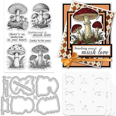 استنسل طبقات الفطر العتيق من ORIGACH لصنع البطاقات، قالب استنسل لنباتات الغابات، طوابع شفافة من السيليكون ومجموعات قوالب معدنية لصناعة ألبوم صور القصاصات بنفسك in Saudi Arabia
