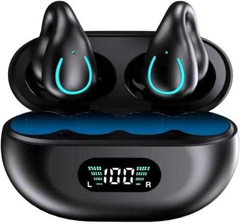 Obbug Clip-On Open Ear Headphones Wireless Bluetooth 5.3 Earbuds with Earhooks 80 Hours Playtime with Charging Case,IPX4 Waterproof Earphones for Running, Walking, Workout (White) in Saudi Arabia