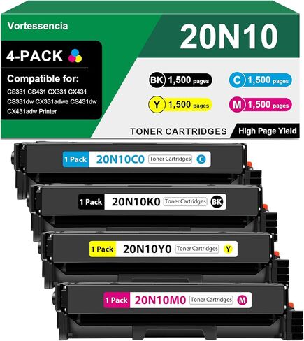 20N10 CS331 CX331 Toner Cartridge 20N10K0 20N10C0 20N10M0 20N10Y0 Toner Cartridges Compatible for Lexmark CS331 CS431 CX331 CX431 CS331dw CX331adwe CS431dw CX431adw Printer 4 Pack in Saudi Arabia