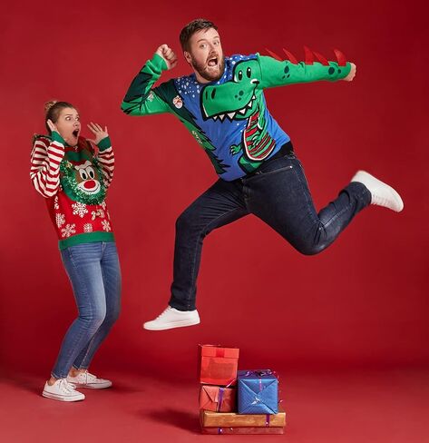 Ugly Christmas Sweater Unisex Funny Novelty Knit Pullover Men with Santa Reindder for Xmas PartyLargeSleeve it Elf in Saudi Arabia