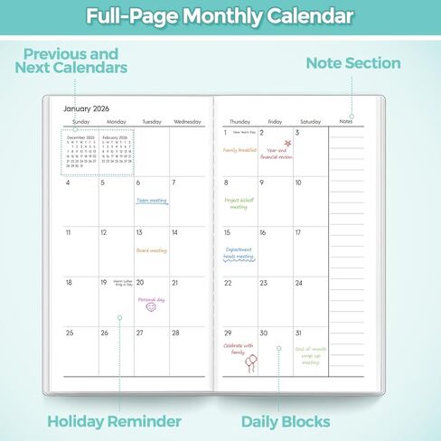 SKYDUE Pocket Calendar 2026-2027, Monthly Planner Jan 2026- Dec 2027 for Purse, 6.7" x 3.7" 2 Year Small Pocket Planner, Compact Design with Plastic Sleeve Blue in Saudi Arabia