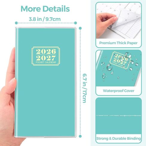 SKYDUE Pocket Calendar 2026-2027, Monthly Planner Jan 2026- Dec 2027 for Purse, 6.7" x 3.7" 2 Year Small Pocket Planner, Compact Design with Plastic Sleeve Blue in Saudi Arabia