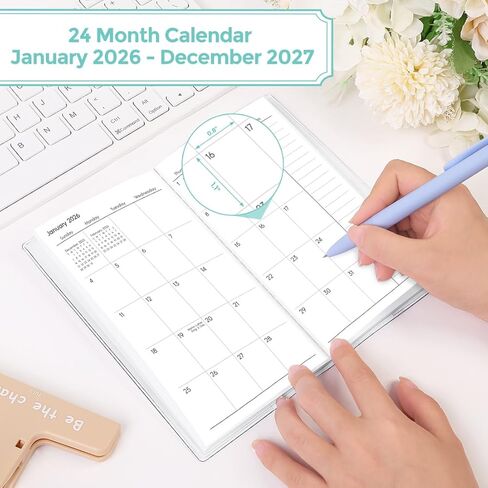 SKYDUE Pocket Calendar 2026-2027, Monthly Planner Jan 2026- Dec 2027 for Purse, 6.7" x 3.7" 2 Year Small Pocket Planner, Compact Design with Plastic Sleeve Blue in Saudi Arabia