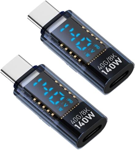 2 قطعة محول USB C بقوة 240 وات، محول تمديد USB C ذكر إلى USB C أنثى من النوع C مع شاشة رقمية متوافقة مع iPad Pro iPhone 15 Pro Max MacBook Laptop جميع كابلات USB C (أسود) in Saudi Arabia