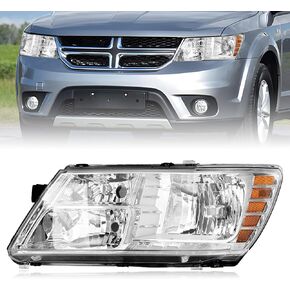 Headlight Assembly Compatible with 2009-2020 Dodge Journey Halogen Headlamp Replacement Housing Amber Reflector (Chrome, Passenger Right Side) in Saudi Arabia