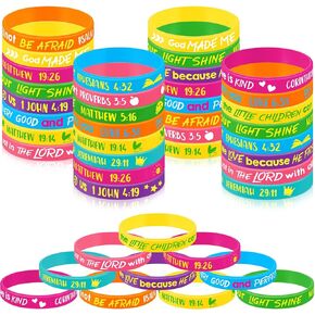 Gueevin 60 Pcs Bible Verse Bracelets for Kids Christian Scripture Bracelets Jesus Wristbands Religious Motivational Rubber Bracelets Jesus Bracelet Religious Party Favors Christian Gifts for Kids in Kuwait