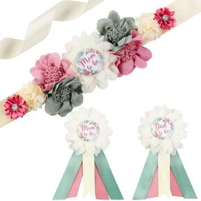 Blue Ivory Boho Baby Shower Maternity Sash - Dusty Blue Flower Theme Baby Shower Belly Belt, Mom to Be Photo Props Party Decorations in Kuwait