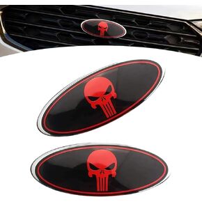 قطعتان من شعار شبكة أمامية على شكل جمجمة، لوحة اسم شارة رائعة للباب الخلفي، ملصق غطاء شبكي مركزي خارجي ذاتي اللصق، متوافق مع Ford F150 F250 (أحمر) in Kuwait