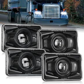 Nilight 4x6 Inch LED Headlights 60W DOT Approved Hi Lo Sealed Beam Rectangular Headlight Replacement H4651 H4652 H4656 H4666 H6545 Compatible with Kenworth Peterbil Ford Freightliner(Black, 4PCS) in Kuwait