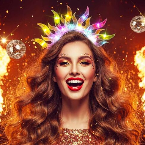 DRESBE Light Up Headband LED Fire Headbands Flame Hair Hoop Party Prom Rave Hair Accessories for Women (Yellow Light) in Kuwait