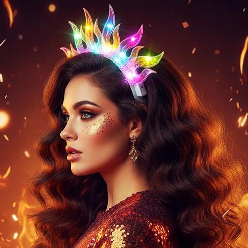 DRESBE Light Up Headband LED Fire Headbands Flame Hair Hoop Party Prom Rave Hair Accessories for Women (Yellow Light) in Kuwait