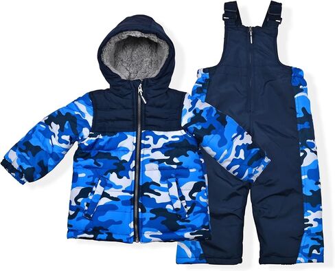 Arctic Quest Toddler Boys Color Block Snowsuit Fleece Lined Hooded Jacket and Bib Set, Deep Black, 3T in Kuwait