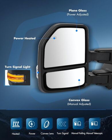 ECCPP Towing Mirrors Fit For 2015-2020 For Ford For F150 Pickup Truck Power Adjusted Heated Turn Signal Light Temperature Sensor Black Cap Housing A Pair driver And Passenger Side in Kuwait