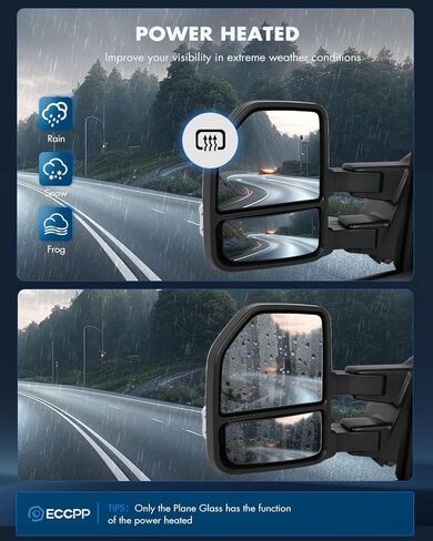 ECCPP Towing Mirrors Fit For 2015-2020 For Ford For F150 Pickup Truck Power Adjusted Heated Turn Signal Light Temperature Sensor Black Cap Housing A Pair driver And Passenger Side in Kuwait