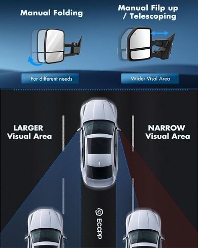 ECCPP Towing Mirrors Fit For 2015-2020 For Ford For F150 Pickup Truck Power Adjusted Heated Turn Signal Light Temperature Sensor Black Cap Housing A Pair driver And Passenger Side in Kuwait