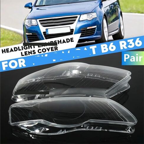 زوج عدسة المصباح الأمامي غطاء متوافق لشركة فولكس فاجن باسات Magotan B6 R36 2006-2011 سيارة العلوي كشافات غطاء واضح المصابيح الأمامية قذيفة غطاء in Kuwait