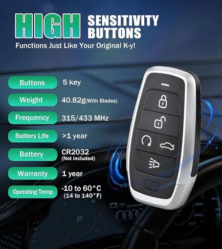 Autel MaxiIM IKEY IKEYAT5TPR Programmable Smart Key Replacement 5 Buttons Lock Unlock Air Suspension Remote Start Panic Buttons OE-Quality for 700+ Vehicles OBD Learning 40 meters/130 feet in Saudi Arabia