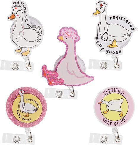 5Pcs Funny Silly Goose Badge Reel, Cute Nurse Badge Reel Retractable ID Clip Accessory for Nurses, Nursing, Doctors, Teachers, Students, Medical Staff Lanyard Supplies Accessories Gifts in Saudi Arabia