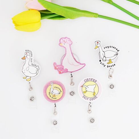 5Pcs Funny Silly Goose Badge Reel, Cute Nurse Badge Reel Retractable ID Clip Accessory for Nurses, Nursing, Doctors, Teachers, Students, Medical Staff Lanyard Supplies Accessories Gifts in Saudi Arabia
