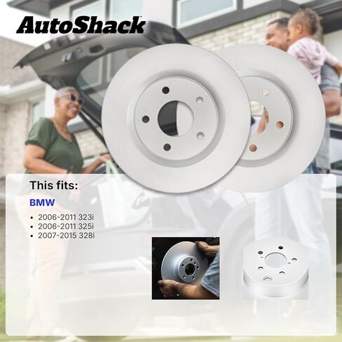 AutoShack 11.81" (299.9 mm) Rear Vented Drilled & Slotted Brake Rotors E-Coated Replacement for 2007-2015 BMW 328i 2006-2011 BMW 323i 2-PC Set ShadowGuard in Kuwait