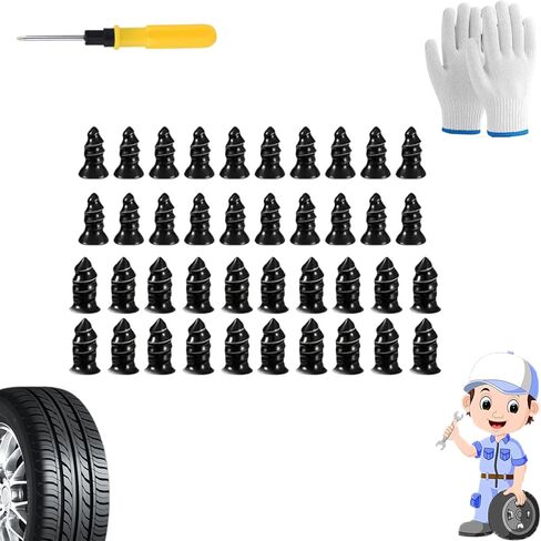 Tire Repair Rubber Nails Kit with 2 Sizes, Screw in Tire Repair Plugs for Car, Motorcycle, Truck & Tractor, Fast Self-Service Vacuum Tire Puncture Repair Tools with Box & Screwdriver (40pcs) in Saudi Arabia