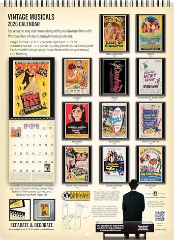Asgard Press 2026 Vintage Musicals Deluxe Wall Calendar, 16 Months, Frame-Ready Musical Movie Poster Art with Commentary, 11"x15" (Size When Open) in Saudi Arabia