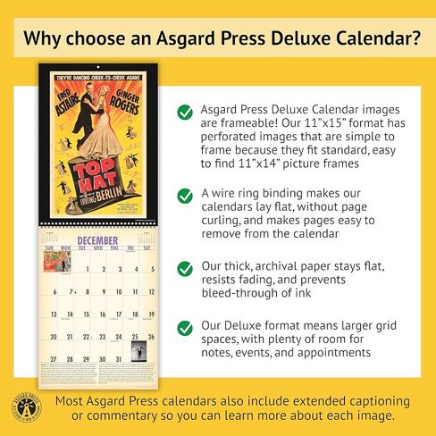 Asgard Press 2026 Vintage Musicals Deluxe Wall Calendar, 16 Months, Frame-Ready Musical Movie Poster Art with Commentary, 11"x15" (Size When Open) in Saudi Arabia