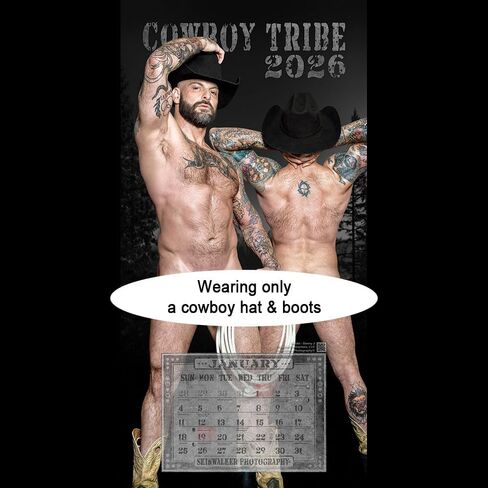 Cowboy Tribe 2026 - Naked Large Nude Wall Calendar - Opens to 1 ft x 2 ft - SkinWalker Photography® in Saudi Arabia