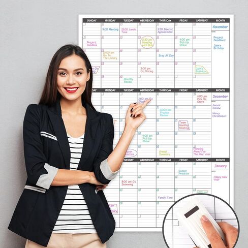 Large Dry Erase Calendar for Wall - 3 Month Vertical Wall Calendar, Blank Reusable Monthly Quarterly Planner Undated, 27.8"x41" Whiteboard Calendar, Office, Classroom in Saudi Arabia