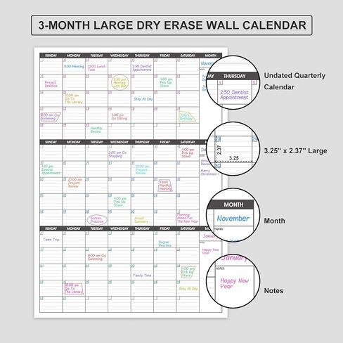 Large Dry Erase Calendar for Wall - 3 Month Vertical Wall Calendar, Blank Reusable Monthly Quarterly Planner Undated, 27.8"x41" Whiteboard Calendar, Office, Classroom in Saudi Arabia