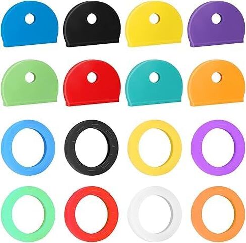 16 Pack Coloured Plastic Key Cap Labels and Identifier Covers for Standard Flat House Keys, 2 Styles in Saudi Arabia