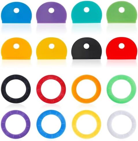 16 Pack Coloured Plastic Key Cap Labels and Identifier Covers for Standard Flat House Keys, 2 Styles in Saudi Arabia