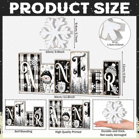 Yousoontic 2 Pcs Wooden Winter Tabletop Decoration Blue and White Winter Table Decorations Wooden Snowflake Decor Winter Tiered Tray Decor Winter Letter Table Centerpieces for Office Home Decor in Kuwait