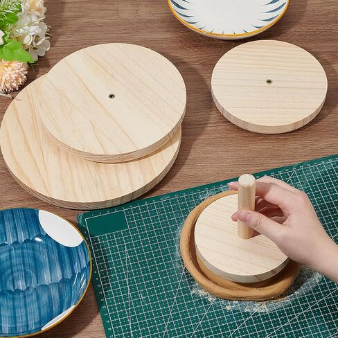 BENECREAT 4 Pcs Wood Pottery Molds, 4.7/6.3/7.8/9.5inch Ceramic Molds with Handle, Ceramic Clay Tool for Plate, Bowl, Slump Plate Forming Molds, DIY Crafts in Saudi Arabia