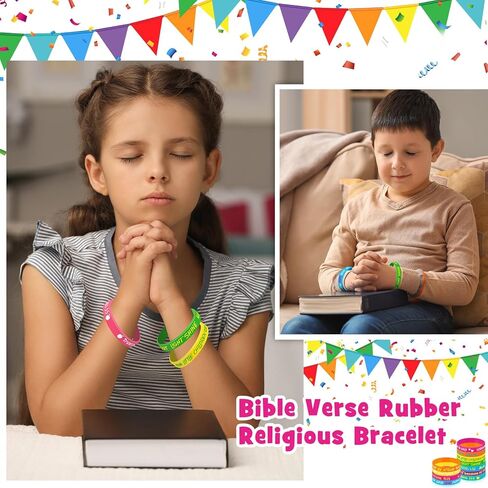 Gueevin 60 Pcs Bible Verse Bracelets for Kids Christian Scripture Bracelets Jesus Wristbands Religious Motivational Rubber Bracelets Jesus Bracelet Religious Party Favors Christian Gifts for Kids in Kuwait
