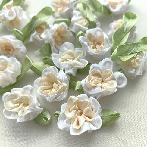 20pcs Brwomn 2tone Satin Ribbon Flowers Bows Appliques DIY Craft Wedding Decoration in Saudi Arabia