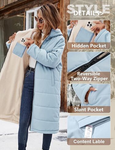 Yusongirl المرأة الشتاء معاطف طويلة العصرية سترة منتفخة شيربا الصوف مبطن أسفل معطف طويل الأكمام سترة المتضخم مع غطاء محرك السيارة in Kuwait