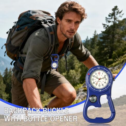 JewelryWe Men Women Clip-on Quarzt Watch Backpack Fob Belt Watch Glow in The Dark Pocket Watch for Rock Climbing Doctors Nurses Outdoor Activities for Christmas in Kuwait