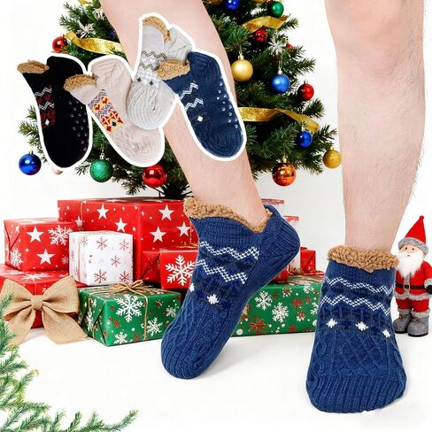 جوارب CaiDieNu Fuzzy Slipper للرجال والنساء مع مقابض، شباشب منزلية شتوية دافئة سميكة غير قابلة للانزلاق جوارب حرارية غامضة in Kuwait
